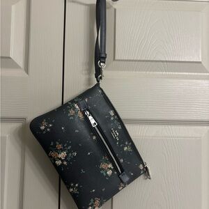 Coach Black Floral Wristlet Clutch with Detachable Strap
